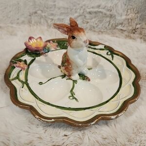 Collectuble Vintage Bunny egg Service Brown and White Scalloped  Dish